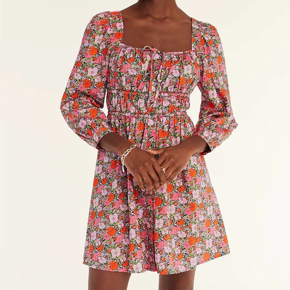 J. Crew x Liberty Navy/Pink Meadow Song Floral Cinched-Waist Cotton Dress NWOT
